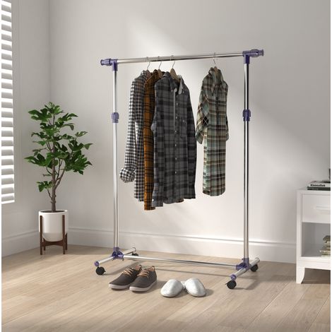Portant à vêtements 86-160x45x95-170 cm argent en acier inoxydable réglable avec roulettes (1/5)