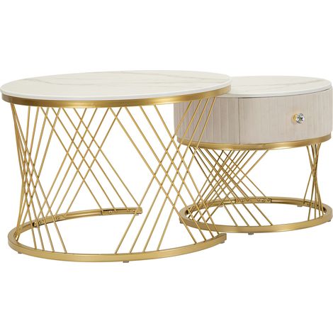 Couchtisch Davazate, ein Schublade, Polsterbezug modular, ein Fach, 70x70x48h cm Cremeweiß