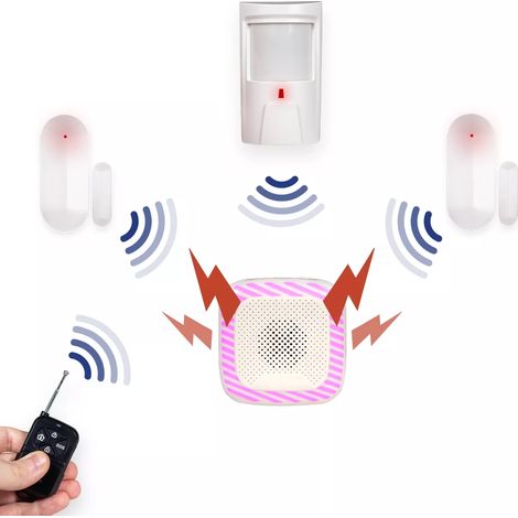 Alarme appartement sans fil - 1x PIR + 2x Détecteur d'ouverture porte / fenêtre et 1x Télécommande (HY) (1/5)