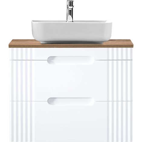 80cm Waschtischunterschrank mit Aufsatzwaschbecken FAIRFIELD-56 weiß mit Eiche Nb., 80,4/78,5/46 cm (1/5)