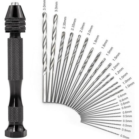 Kit de Mini Perceuse à Main de Precision avec 25 Pcs Forets Hélicoïdaux (0,5 à 3,0mm), Outils Rotatifs de Précision pour Métal, Bois, Travaux Manuels, Bijoux, Assemblage, Modélisme