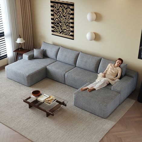 Sofá esquinero modular sin estructura de 340 cm con chaise longue en forma de L, sofá modular moderno con asiento profundo, no requiere montaje, sofás de compresión para sala de estar, dormitorio, apa (1/5)