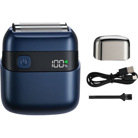 Rasoir électrique à ventouse magnétique, double lame, bleu foncé