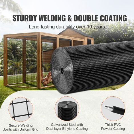 Grillage soude galvanise 910 x 30480 mm, rouleau fil poule 19 gauges avec revetement vinyle, cloture volaille cage lapin serpent (1/5)