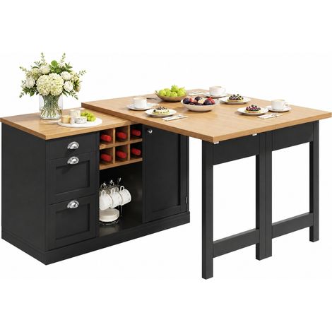 ELVMI Esstisch ausziehbar mit Stauraum und Schublade, für Küche und Essbereich, aus MDF, 120-197 x 40 x 74 cm, Schwarz (1/5)