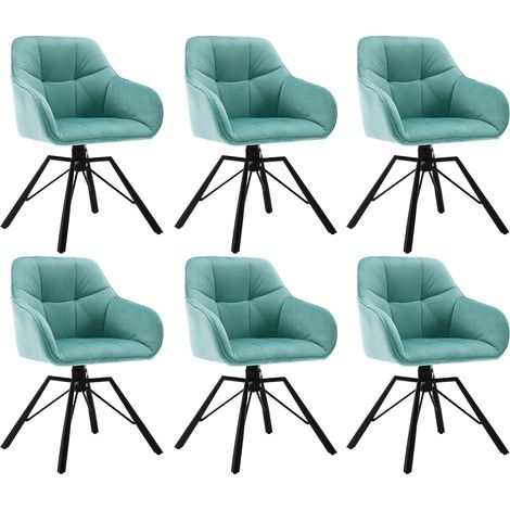 WOLTU 6x Silla de Comedor Decorativas Tapizadas en Terciopelo Transpirable con Respaldo Ergonómico Reposabrazos y Patas de Metal 58x54x82 cm Turquesa B (1/5)