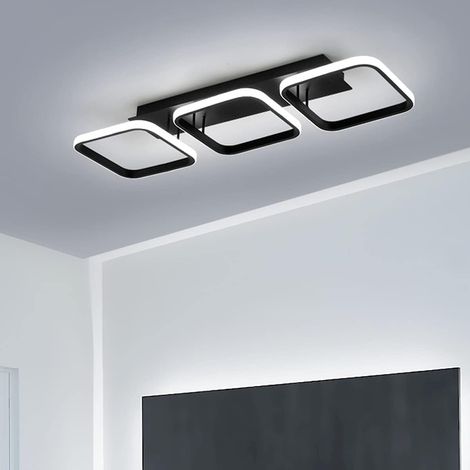 Plafonnier LED Moderne 33W 54cm Noir Luminaire Plafonnier LED 3 Carré Lampe de Plafond pour intérieur Couloir Cuisine Chambre Salon Bureau Salle Manger - Lumière Blanc Froid 6000K (1/5)