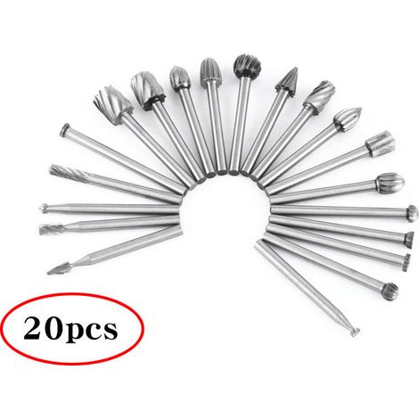 UlisemOutil rotatif - 20pcs Couteaux à bois à tête fraisée en acier à grande vitesse Fraise à bois avec tige de 2,35 mm / Accessoire Outil rotatif pour le travail du bois, la sculpture (1/4)