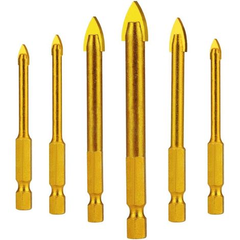 Forets hexagonaux en acier au tungstène revêtu de titane pour carrelage en céramique et verre, lot de 6 (3 mm, 4 mm, 5 mm, 6 mm, 8 mm, 10 mm).
