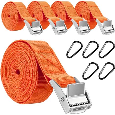 5x Spanngurte 25mm x 1.5m mit Karabinerhaken, orange