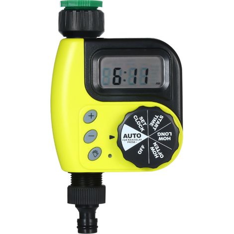 Minuterie d'arrosage automatique pour jardin, programmable à 1 sortie, à fixer sur un robinet de tuyau, dispositif d'arrosage automatique pour jardin sans pile, jaune (1/5)
