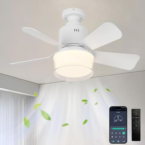 Ventilateur suspendu avec lumière et télécommande, ventilateur LED E27 à intensité réglable, 3 vitesses et minuterie, petit ventilateur suspendu 32W avec lumière, douille E27, adapté pour chambre à co (1/5)