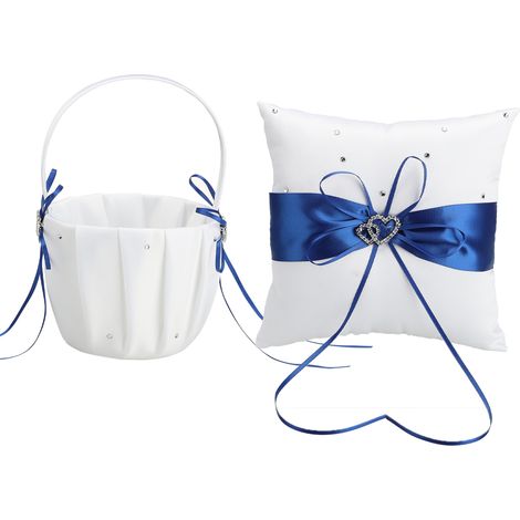 Ensemble panier et oreiller porte-bague pour fille à fleurs, décor de fête pour garçon et fille, blanc saphir bleu (1/5)