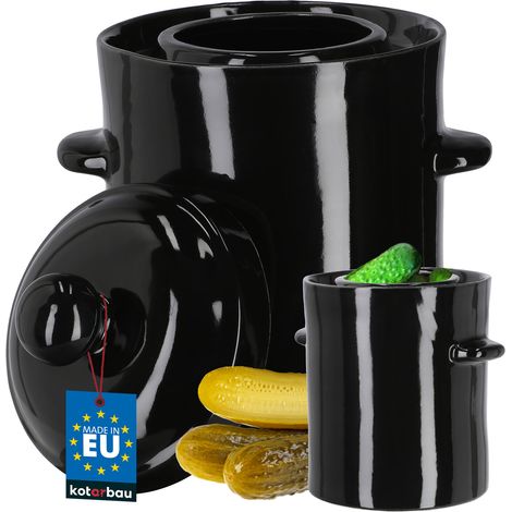 Barril hermético de gres Kotarbau® con tapa para encurtir repollo y pepinos, 2,5 l, color ébano. (1/5)