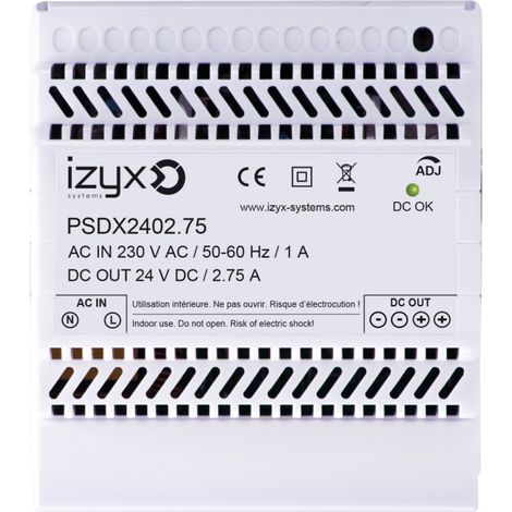 Alimentation rail DIN 24VDC 2.75A – Triple protection sortie – Pour tableau électrique – 5M de câble inclus – Cdvi