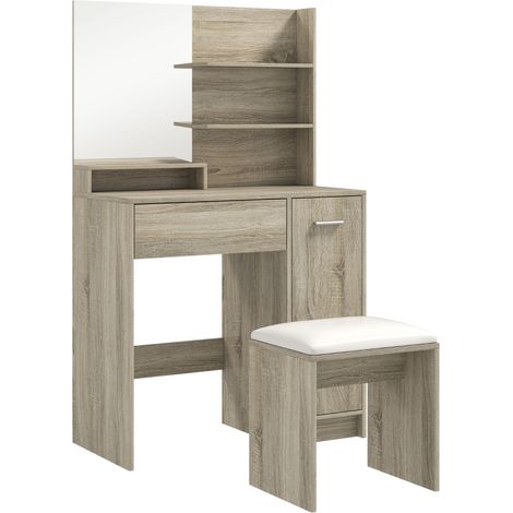 Dressing Table and Stool Set, with Storage - Wood-Effect