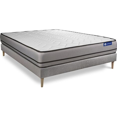 Ensemble matelas ACTIMEMO 180x200cm 2 faces à MÉMOIRE DE FORME 3zones de confort + sommier KIT gris (1/5)