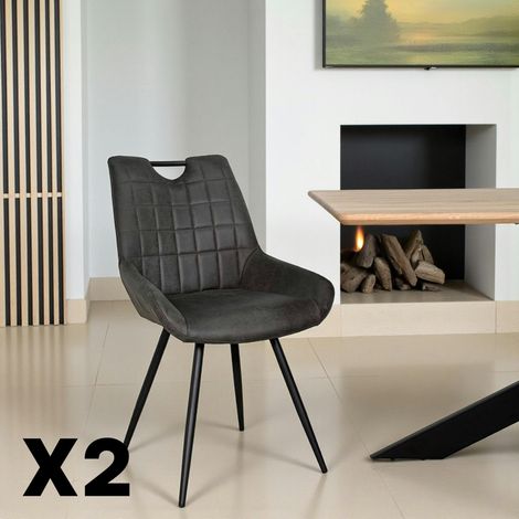 Chaise grise effet vieilli à poignée intégrée (lot de 2) MALMOE