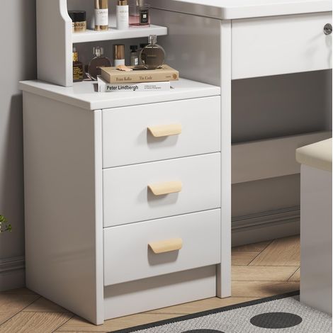 Coiffeuse blanche avec miroir éclairé, 4 tiroirs et tabouret, éclairage LED 3 modes, 85x36x130 cm (1/5)