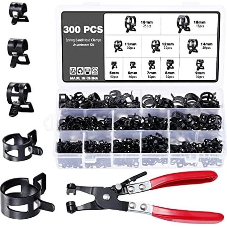 300 Stück Schlauch Federklemme 10 Größen Kraftstoffleitung Schlauchschellen Schlauchschelle Clip Schlauchschellen Verschluss Kraftstoffleitung Schelle 5-18mm,Mit Einer Schlauchklemme Zange (1/5)