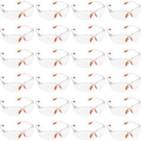Lunettes de Protection Transparentes - Lot 24x Lunette de Protection Travail Bricolage Chantier Chimie Lycee - Surlunettes Verres Plastique Pont-de-Nez et Embouts Caoutchouc (1/4)