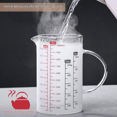 Verre Doseur, Verre Doseur 1000 Ml Avec Poignée Et Couvercle Pour La Cuisine Ou Le Restaurant (1/4)