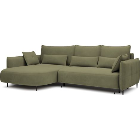 Selsey OBLIVIO - Ecksofa mit Schlaffunktion, Bettkasten, Veloursbezug wasserabweisend Olivgrün, Ottomane links (1/5)
