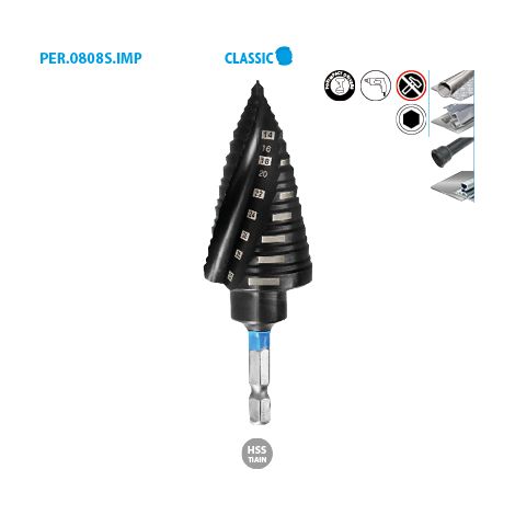 FORET ETAGE ACIER D4-30 MM SPIRALE IMPACT 1/4" (1/2)