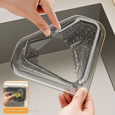 Filtre D'évier Triangulaire - Base Magnétique Pour Éviers En Acier Inoxydable - Rangement Et Évacuation Des Déchets De Cuisine - Gris Translucide - 1 Pièce (1/5)