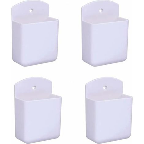 Un set di 4 supporti per telecomandi bianchi, appendini per telecomandi e scatole portaoggetti multimediali da parete, ideali per uffici domestici e camere da letto. (1/3)