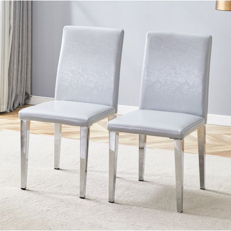 Set da 2 sedie da pranzo 90 cm in grigio chiaro/argento in PU e metallo (1/5)