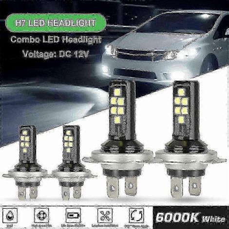 Kit de 4 bombillas LED H7 para faros delanteros, luz alta y baja, 120 W, 60000 lm, superbrillante, luz blanca de 6000 K. (1/4)
