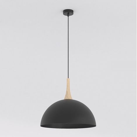 Lampada a sospensione Nautica in acciaio nero e legno (1/5)