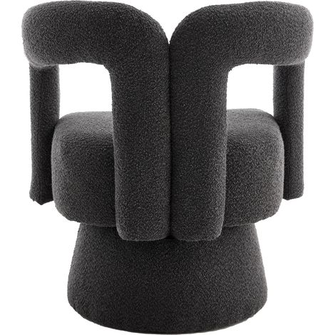 360° drehbarer Bouclé Sessel in Dunkelgrau mit breiter Polsterung (1/5)
