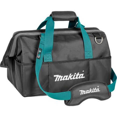 Makita – Sac à outils noir 440x240x250mm – Ouverture large – Poches multiples – Fond renforcé – Poignées confort en cuir