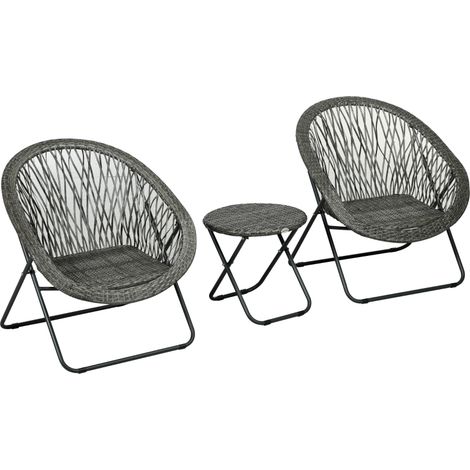 Salon de jardin extérieur en résine ensemble table et chaises d'extérieur pour 2 personne table 2 fauteuil pliables gris (1/5)