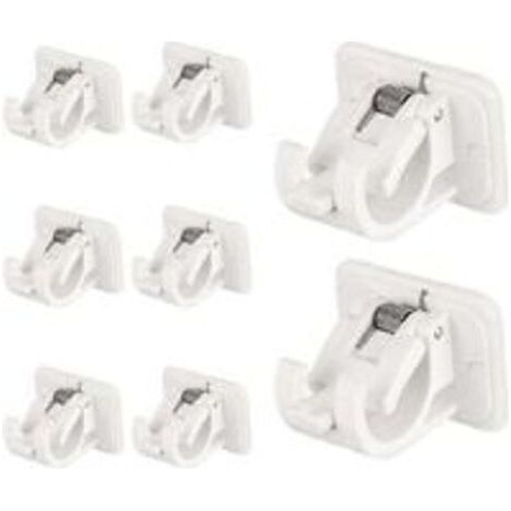 8 Pièces Fixations Sans Perçage Tige, Support Tringle à Rideau Auto Adhésif, Supports Crochet Draperie, Support Fixation Tringle à Rideaux avec Boucle Ressort pour Maison, Salle Bain, Hôtel, Plastique (1/5)