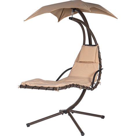 Dondolo Lettino Sospeso Da Giardino Con Parasole e Cuscino 2x2 Amaca Colore Beige (1/5)