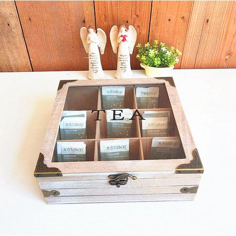 Boîte de rangement pour le thé, coffret à thé à compartiments, 24 x 24 x 9 cm, porte-sachets de thé décoratif, multifonctionnel pour la maison, la cuisine et le bureau, idéal pour les amis et la famil (1/5)