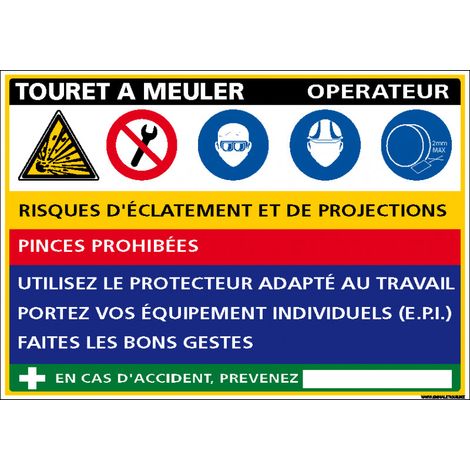 Panneau Fiche de poste Touret à Meuler (C1129) - Plastique PVC 1,5 mm - 420 x 300 mm
