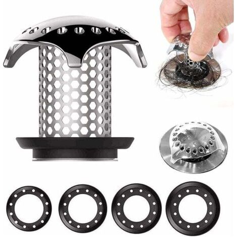 à Baignoire Attrape Cheveux Filtre en Acier Drain Inoxydable pour Drain de Douche,Tailles de Drain de 3.5cm à 4.5cm,4 Caoutchouc (1/5)