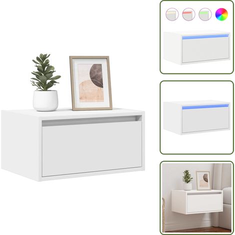 vidaXL Table de chevet murale avec lumières LED blanc (1/5)