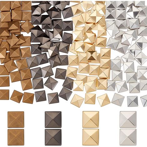 1 boîte de 200 clous Thermocollants Pyramidaux Plats de 9.5mm Couleurs Assorties à Coller à Chaud avec Cabochons en Laiton. Accessoires Punk pour Vêtements Bijoux Sacs Ceintures et Décoratio (1/5)