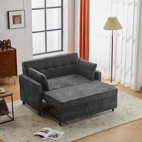 [Sofá cama con función de cama] Sofá de dos plazas, sofá cama doble, respaldo ajustable, tela de chenilla, espuma de alta densidad, sofá para sala de estar, sofá con función de cama