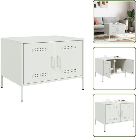 Couchtisch Weiß 68x50x50,5 cm Stahl - Industriel Stil - Couchtisch - Beistelltisch - Wohnzimmerschrank - Regal (1/5)