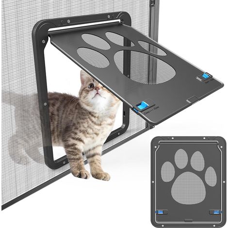 Facile à Installer Chatiere pour Chat (29 cm 24 cm) Verrouillable Chatière pour Chat pour Animaux Domestiques Moustiquaire avec Fermeture Magnétique pour Petits Chiens et Chats (1/5)