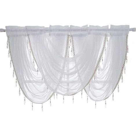 Window Curtain 3 Panels White Waterfall Effect Linen Texture Window Curtain with Tassels for Living Room Bedroom Accessories 57"x37" (1/5)