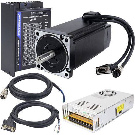 Kit de motor paso a paso de lazo cerrado, par de retención de 12 Nm, funcionamiento bifásico, resolución del codificador de 1000 PPR. (1/2)