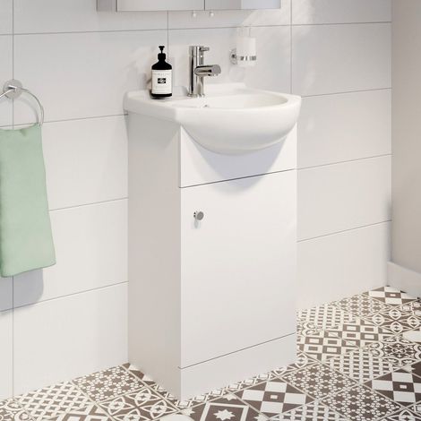 White Vanity Unit with Basin Sink Bathroom Furniture 450mm Freestanding Matte