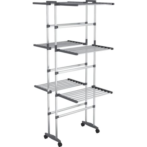 vidaXL Wäschetrockner mit 3 Ebenen und Rollen Silber 60x70x129 cm